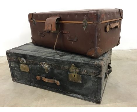 A metal bound travelling trunk (initials B.C.M.R) and another