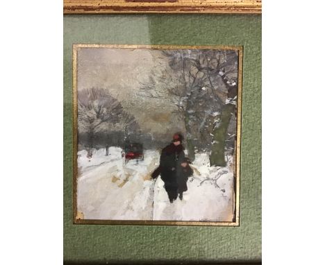 Luigi Loir. (French 1845-1916). Snowy street scene. Signed Loir Luigi bottom right. Gouache and watercolour with traces of pe