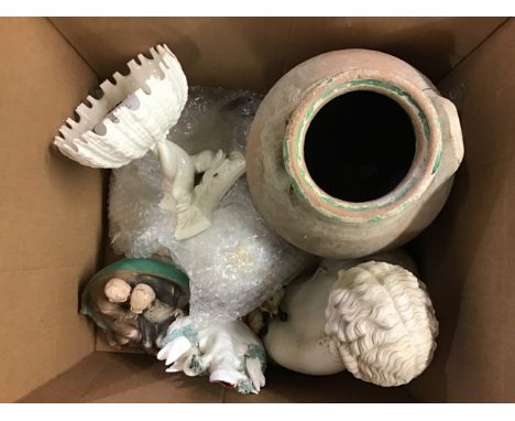 A collection of ceramic items to a Worcester style comport and a pariah ware style bust