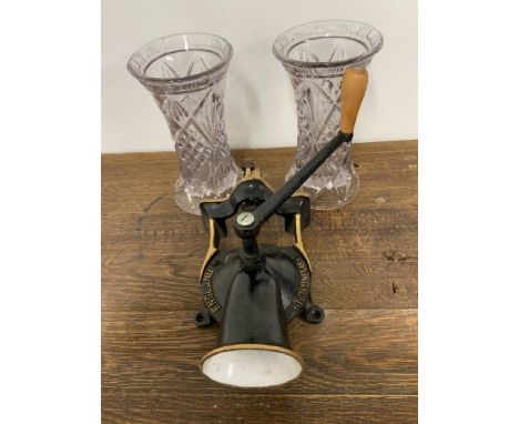Two glass vases and Spong and Co  grinder 