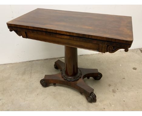 A victorian rosewood card table W:92cm x D:45cm x H:75cmW:92cm x D:92cm x H:75cm