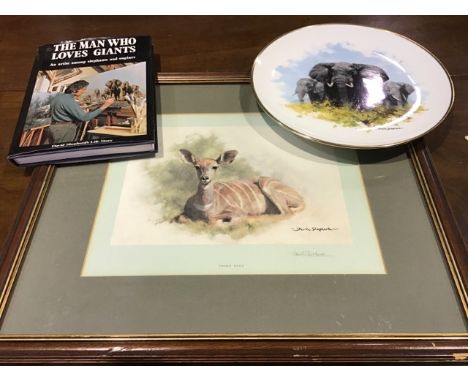 David Shepherd. A print of a Young Kudu signed in pencil with blind stamp. Together with Wedgwood bone China plate from the S