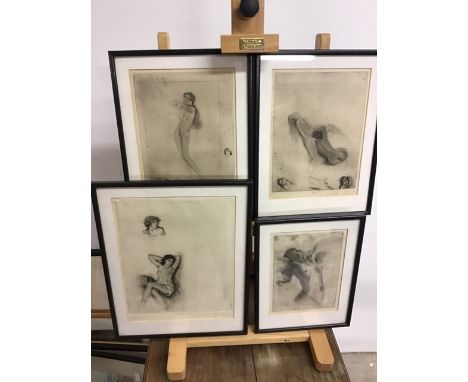 French erotica.- Chimot (Edouard, 1880-1959). Four nude etchings dry point printed with plate tone, each signed in pencil wit
