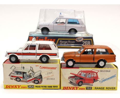 DINKY: Three boxed Dinky Toys vehicles to comprise: Range Rover 192, Range Rover Ambulance, 268. and Police Patrol Range Rove