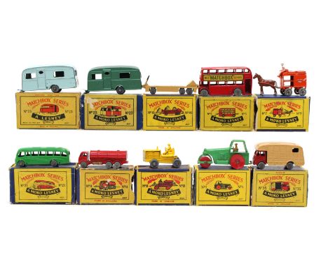 MATCHBOX: A collection of ten boxed Matchbox Moko Lesney diecast vehicles to comprise: 11 Esso Tanker, 16 Atlantic Trailer, 5