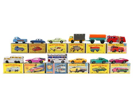 MATCHBOX: A collection of twelve boxed Matchbox diecast vehicles to comprise: 65 Jaguar 3.8 Sedan, 60 Morris J2 Pick-Up, 2 Me