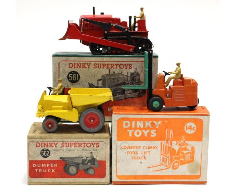 DINKY: A boxed Dinky Supertoys Dumper Truck, 562, early cardboard box, a boxed Dinky Supertoys Blaw Knox Bulldozer, 561 and D