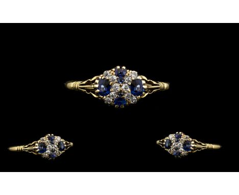 Antique Period Superb Quality 18ct Gold Sapphire and Diamond Set Dress Ring hallmark Birmingham 1897. The natural blue sapphi