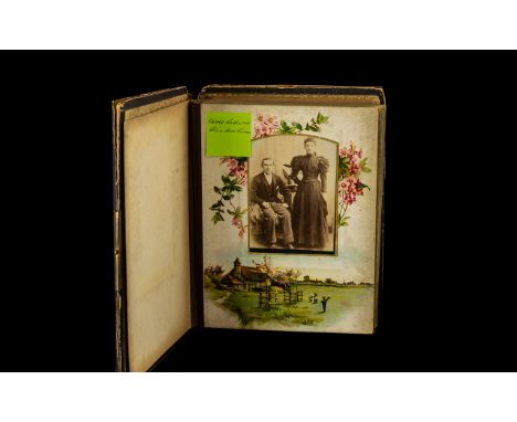 Vintage Carte De Visite Album in leather bound album, filled with photographs.  In well loved condition with brass fittings. 