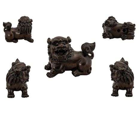 Japanese 19th Century Fine Quality Hand Carved Boxwood Netsuke - Depicts a Temple Dog. Please Confirm with Photo. 1.5 Inches 