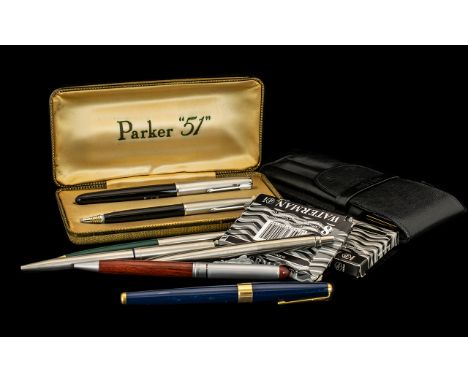 Collection of Pens to include vintage Parker '51' set of fountain pen and pencil in original box; Parker navy fountain pen; s