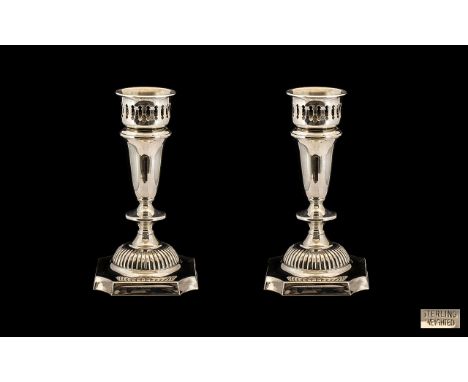 Contemporary Very Fine Pair of Sterling Silver Candlesticks with Excellent Design and Form - Please Confirm with Photo. Marke