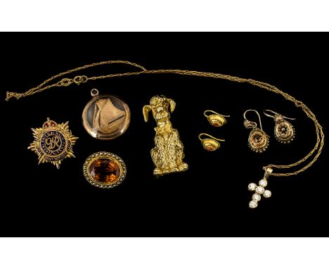 A Small Collection of Antique Period of 9ct Gold Jewellery ( 7 ) Pieces. Comprises 1/ Royal Army Service Corps - World War I 