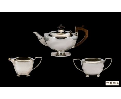 George VI Alladins Lamp Style 3 Piece Silver Tea Service, Comprises Teapot, Milk Jug &amp; Sugar Bowl. Hallmark Birmingham 19