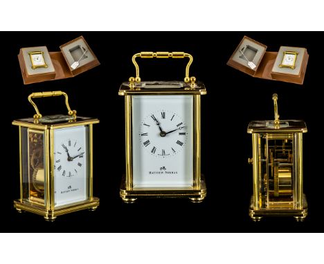 Matthew Norman Top Quality Brass Carriage Clock. Features 11 Jewels, Unadjusted Swiss Movement, Visible Lever Escapement, Por
