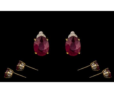 9ct Gold Ruby &amp; Diamond Stud Earrings. Fully hallmarked gold, each Ruby 1 carat plus, please see accompanying image.