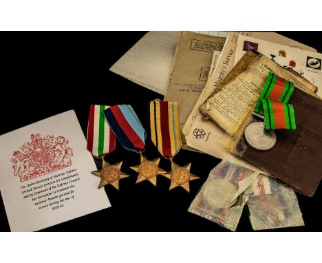 WW2 Medal Group And Associated Paperwork Two Addressed Card Boxes Containing The Defence Medal, War Medal, France And Germany