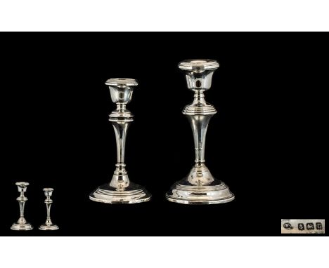 Modern Silver Candlestick Of Plain Form, Fully Hallmarked For Birmingham K 1959 Broadway &amp; Co, Height 7 Inches. Together 