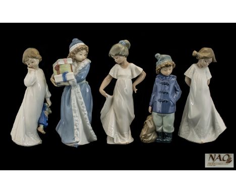 Nao by Lladro Collection of Porcelain Figures ( 5 ) Five In Total. All Figures of Children In Various Activities. All Figures