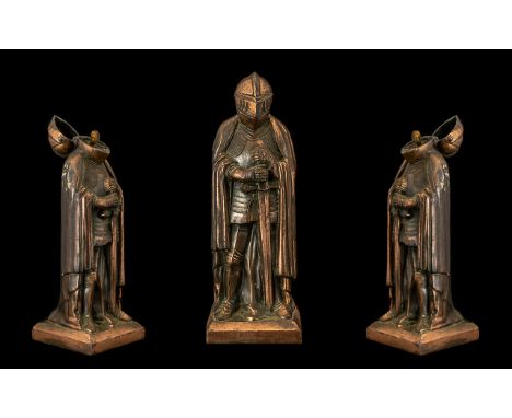 Early 20th Century Novelty Lighter In Form Of A Knight. Unusual lighter in form of a knight, copper/ brass, 7.5 inches high,l
