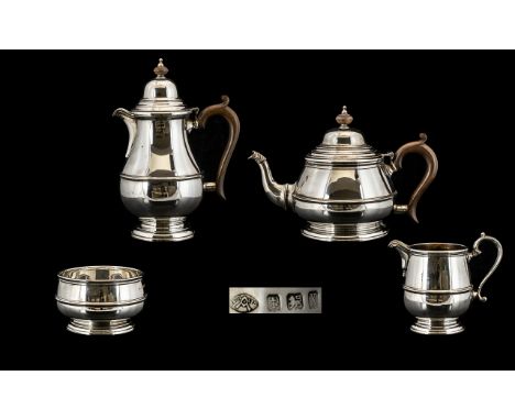 George II Style Superb Quality - Sterling Silver Four Piece Tea Service From The 1920's, Comprises Teapot, Water Jug, Milk Ju