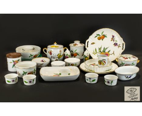 Large Collection of Royal Worcester Pottery comprising 'Evesham' design Large round platter 13.5" diameter; Large Sandwich Pl
