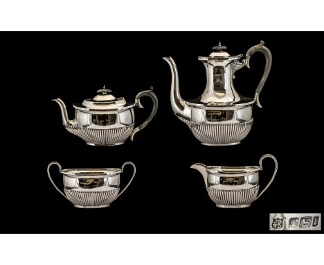 Edwardian Period Superb Quality Sterling Silver ( 4 ) Piece Coffee and Tea-Service of Solid Construction ( Heavy ) Makers for