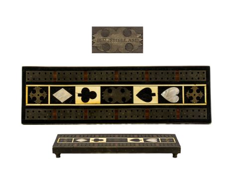 Regency Antique Cribb Gaming Board in the manner of George Bullock (1777 - 1818).  Card game symbols picked out in ebony, ivo