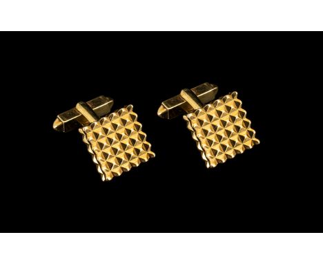 A Fine Pair of Gent's Diamond Cut 1960s Signed 9ct Gold Cufflinks of excellent design and solid construction.  Marked 750 wit