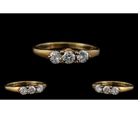 Ladies 9ct Gold Nice Quality 3 Stone Diamond Ring - the round brilliant cut diamonds of white colour. Estimated diamond weigh