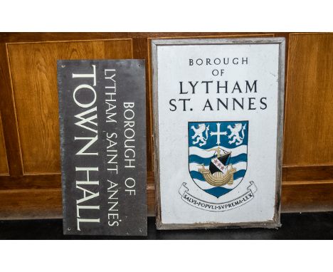Two Original Vintage Lytham Signs comprising large original wooden framed sign inscribed 'Borough of Lytham St Annes' with co