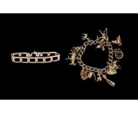 Sterling Silver Charm Bracelet Loaded with 13 Silver Charms, Both Bracelet and Charms Marked for Sterling Silver + A Nice Qua