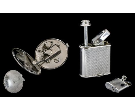 Ronson Novelty Art Deco Atomiser Chrome Plated Perfu-Mist In The Form Of A Lighter. Together With A Rare Parker Compact Light