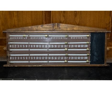 Vintage Snooker Score Board by E A Clare &amp; Son Liverpool, with brass markers in wooden frame, with chalk board for scores