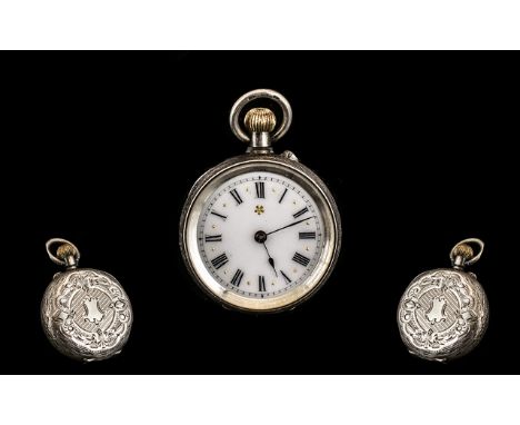 Silver Fob Watch. Victorian Fully hallmarked silver pocket watch, enamel dial, please see accompanying image.