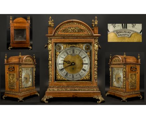 Antique Period - Anglo Indian Large and Impressive Domed Walnut Cased Triple Fusee Bracket Clock, Chiming on Eight Bells, Mar