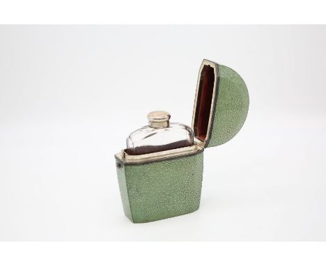 Callow of Mount Street, Mayfair silver topped early 20th century scent bottle within a shagreen and silver case with red velv