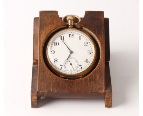 A 9ct yellow gold cased open face crown wind pocket watch, the white enamel dial having hourly Arabic numerals with minute tr