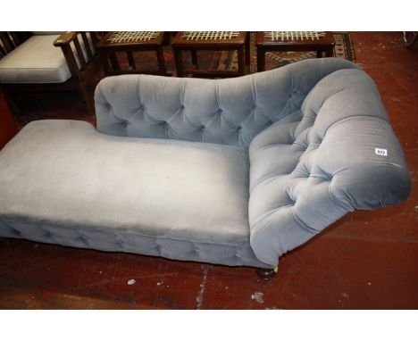 A Victorian mahogany and grey button back upholstered chaise longue 180cm length  