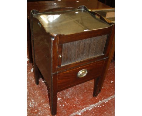 A George III mahogany tray top commode with a tambour front cupboard 78cm high, 49cm wide  