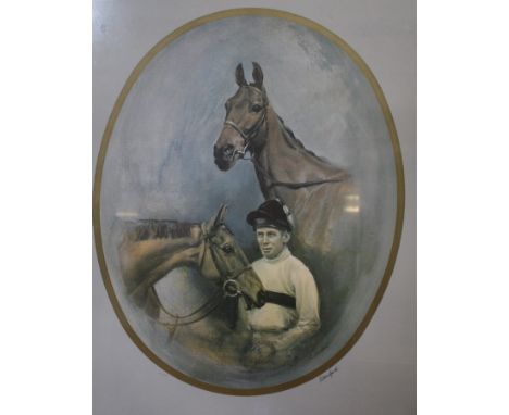 After S.L Crawford Horse and Jockey Portrait Limited edition print no. 167/250 Signed in pencil to the margin Oval, 49cm x 38