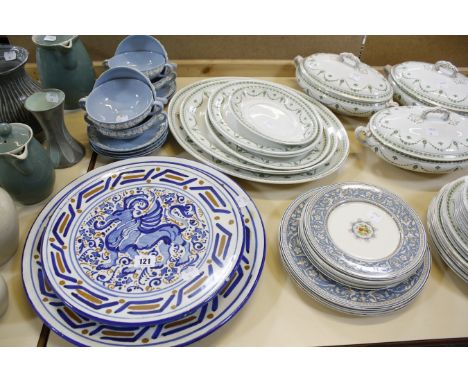 A part dinner service, to include tureens, serving platters and plates, together with a Minton Haddon Hall part tea service a