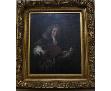 20th Century School Portrait of a lutist  Oil on canvas Unsigned 60cm x 49cm  