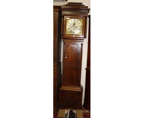 A 19th Century oak cased longcase clock, the eight-day two-train movement with twelve inch brass dial, the silvered chapter r