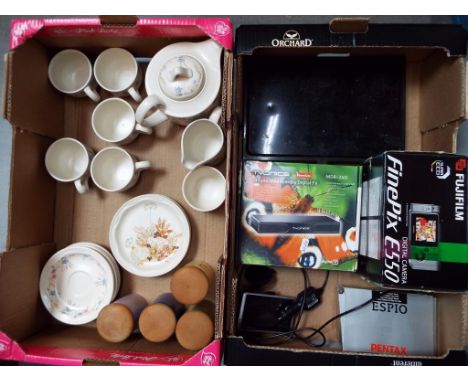 A mixed lot to include Poole ceramics in a Spring Time pattern, TV Onics, digital FreeView box in original packing, a boxed F