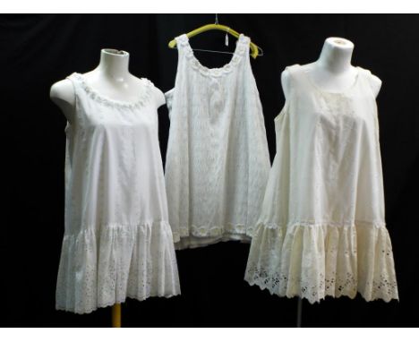 Vintage Clothing - an A line brodé anglais style dress with pearl beaded neckline, approximate length 80 cm, a further A line