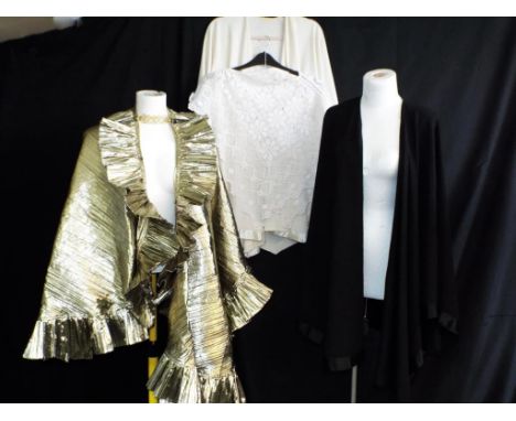 Vintage Clothing - four capes in various styles and sizes to include a cotton broderie anglaise, a metallic golden coloured e