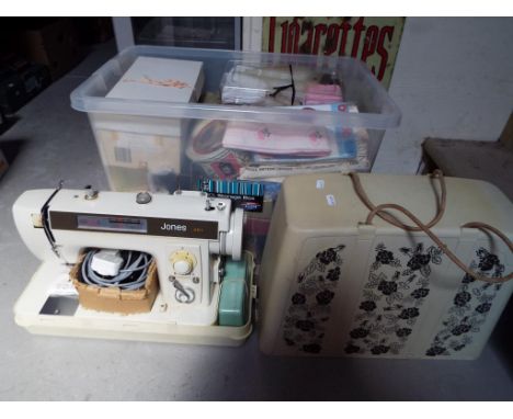 A lot to include a large quantity of sewing and crafting equipment and a vintage Jones 461 sewing machine [2]