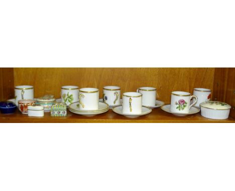 Eight Royal Worcester floral coffee cans and saucers and other modern ceramics. 