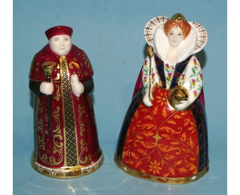 A Royal Worcester "Connoisseur Collection" porcelain candle snuffer depicting Elizabeth I, approximately 10cm high, another o